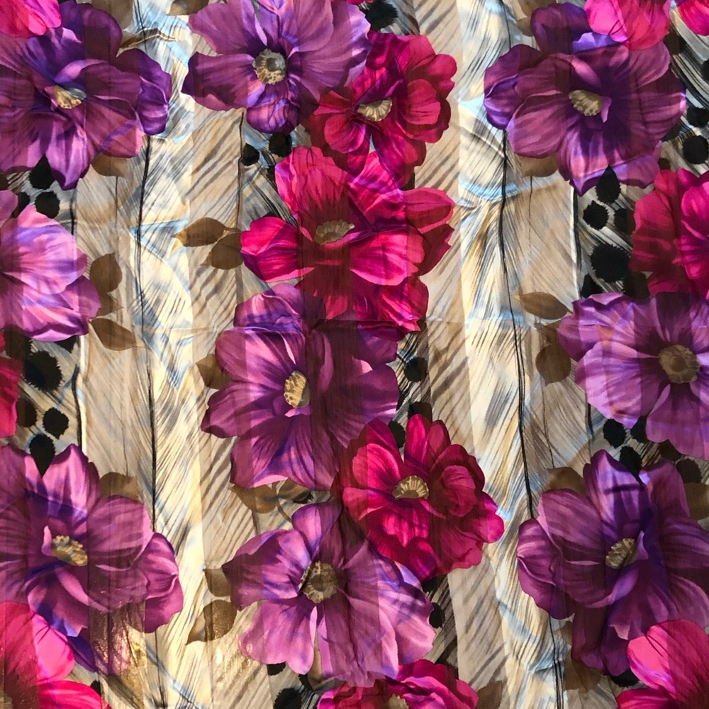 80s Oscar De La Renta Silk Scarf Wrap Flowers Floral Vintage Purple